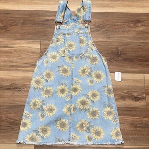 American Eagle denim overall dress with sunflowers, size XS